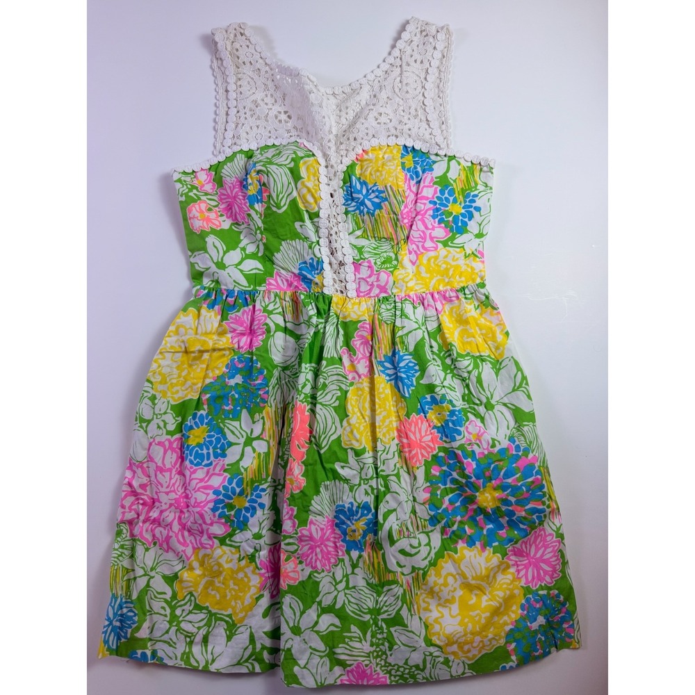 Lilly Pulitzer Floral Crochet Preppy Resort Flare Hibiscus Stroll Dress Size 10